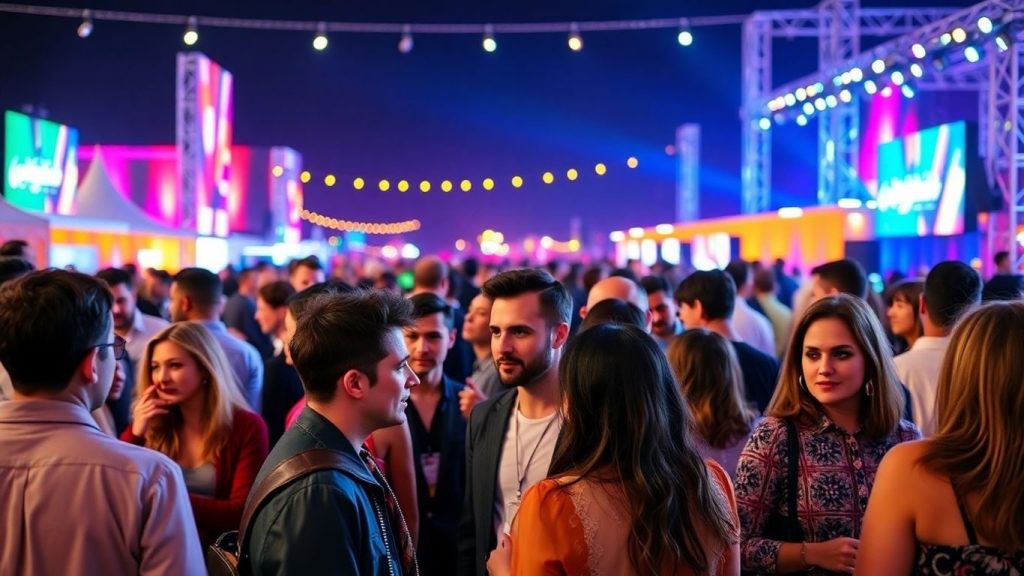 Vedete la festival internațional, atmosferă vibrantă.